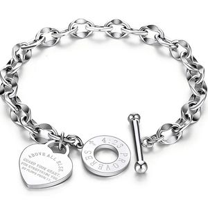 Tiffany - esque 14k White Gold Heart Toggle Proverb Bracelet